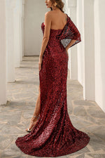 One Shoulder Irregular Sequin Maxi Dress