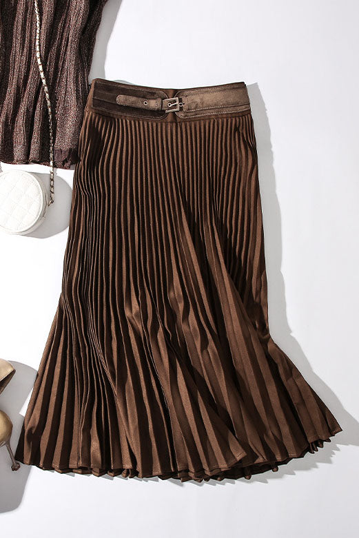 Solid Color Pleated Wool Pleated Skirt