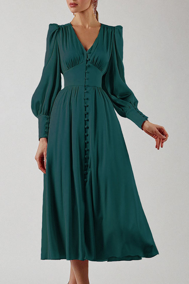 Elegant Lantern Sleeves Satin Dress