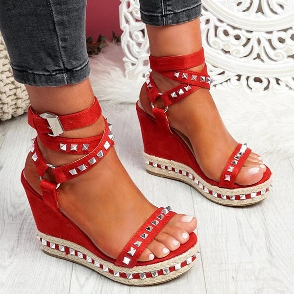 Studded Cross-strap Wedge Sandals