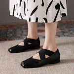Low Cross Lace Up Square Toe Mary Janes Shoes