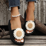 Sunflowers Black Wedge Slippers