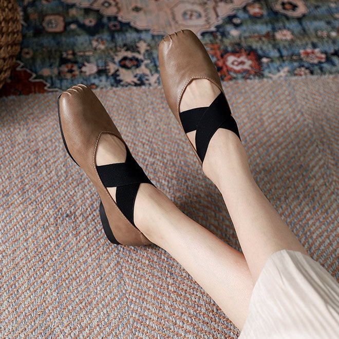 Low Cross Lace Up Square Toe Mary Janes Shoes