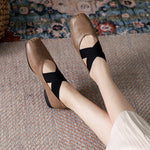 Low Cross Lace Up Square Toe Mary Janes Shoes