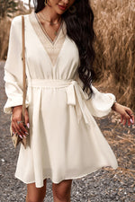 Elegant Spliced V-neck Long Sleeve Dress