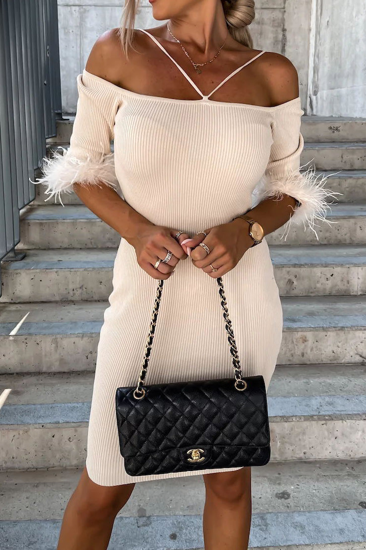 One-shoulder Plush Half-sleeved Dress