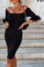 One-shoulder Plush Half-sleeved Dress