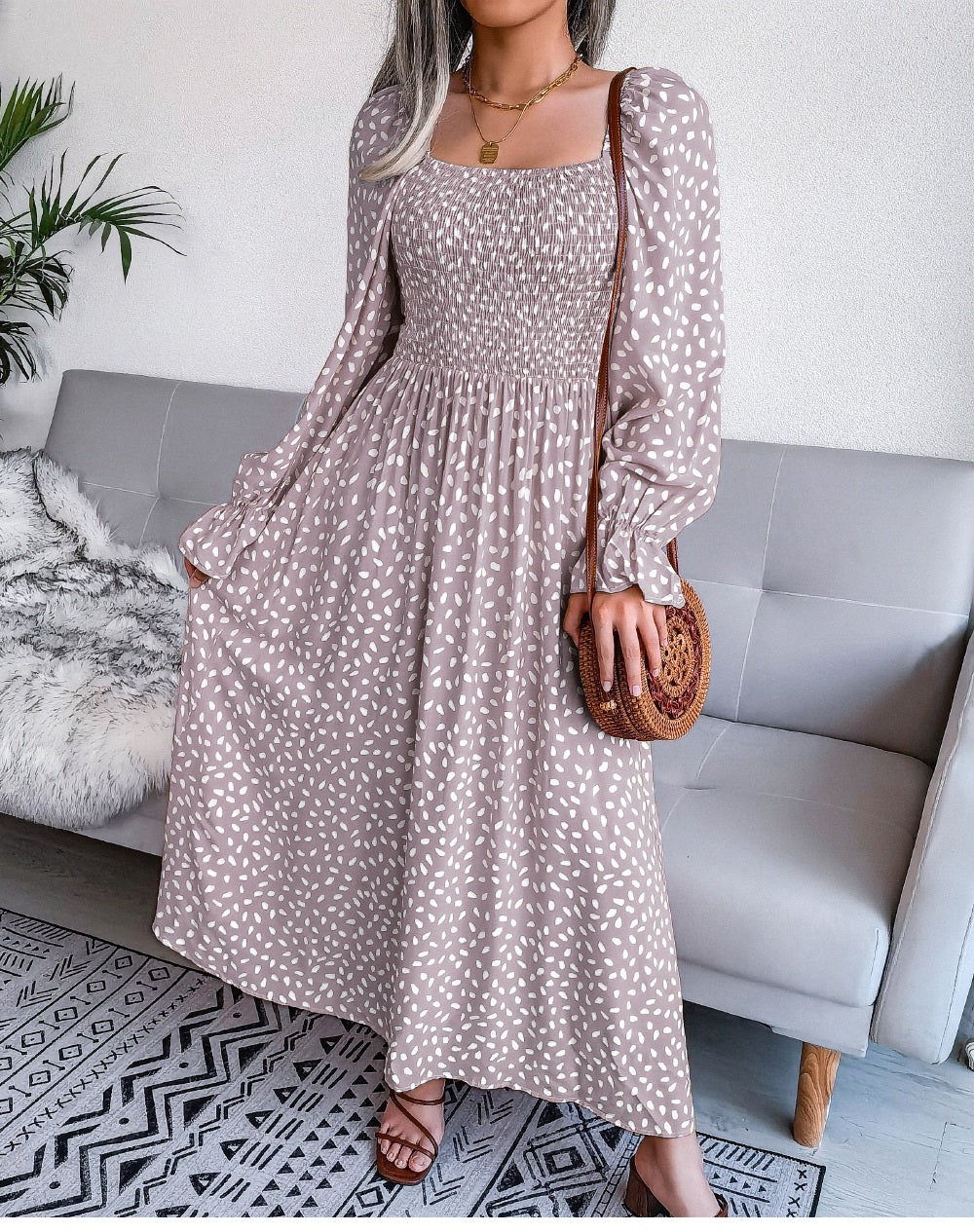 Elegant Square Neck A Line Pleated Dress