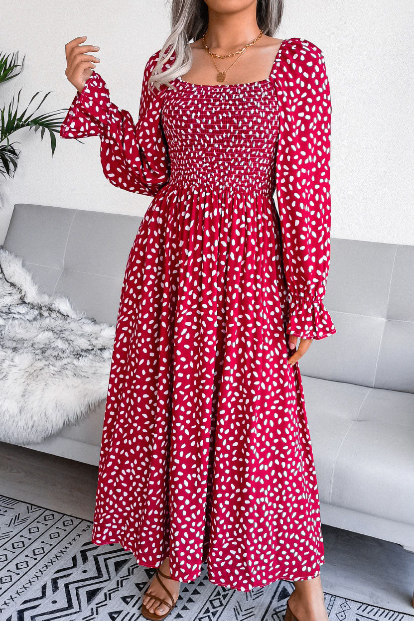 Elegant Square Neck A Line Pleated Dress