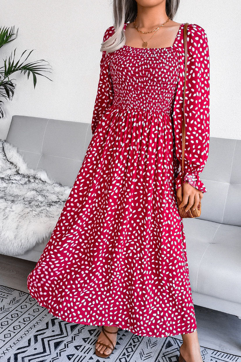 Elegant Square Neck A Line Pleated Dress