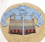 Retro Azteken-Jeans-Patchwork-Jacke mit Reverstasche