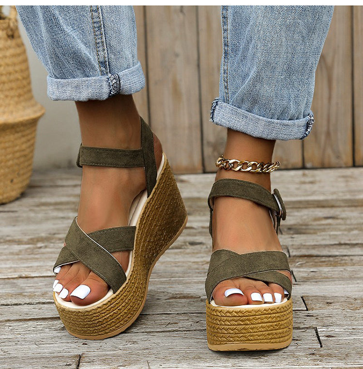Rubber Sole Buckle Non-slip Peep Toe Sandals