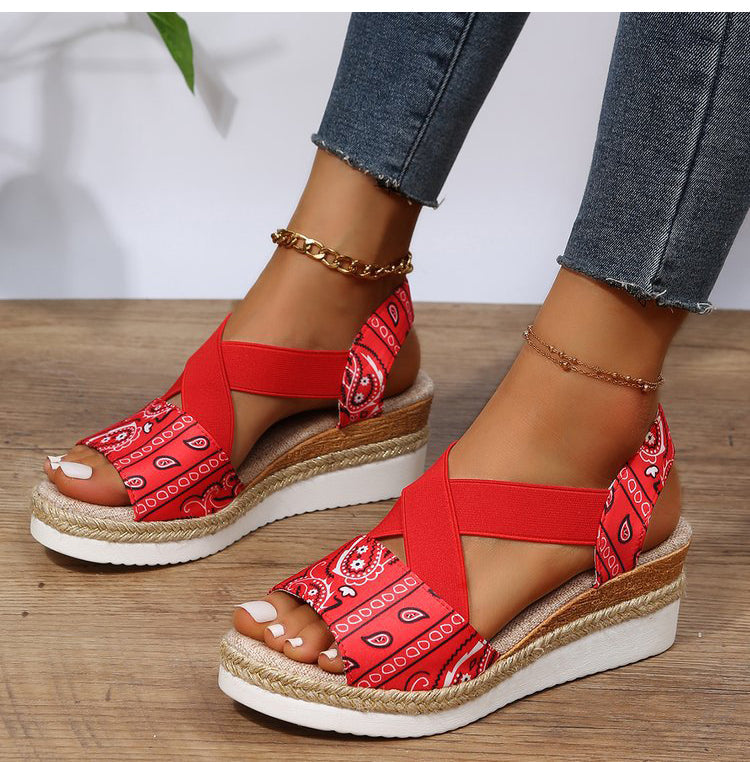 Thick Bottom Cross-tied Open Toe Wedges Sandals