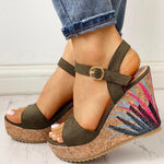 Ankle-strap Leaf Print Wedges Sandals - Pavacat