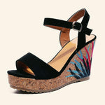 Ankle-strap Leaf Print Wedges Sandals - Pavacat