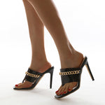 Pantoufles à talons hauts de créateur avec chaîne en métal