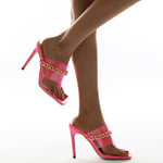 Pantoufles à talons hauts de créateur avec chaîne en métal