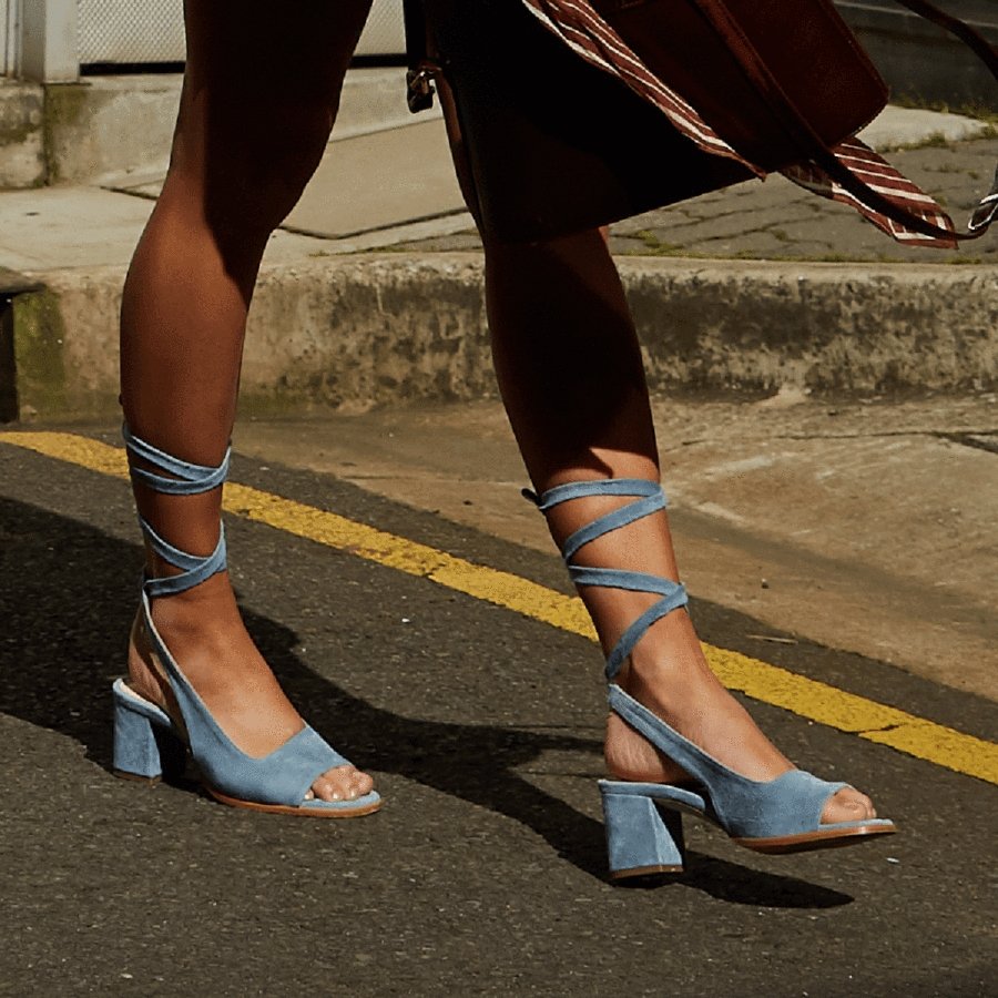 Bandage Suede Pumps Holiday Summer Chunky Heel Sandals - Pavacat