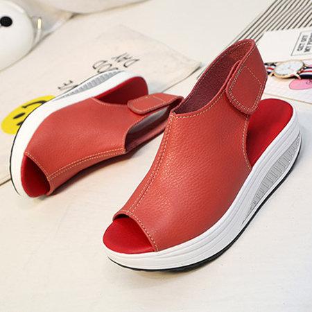 Casual Microfiber Leather Wedge Heel Magic Tape Sandals Shoes - Pavacat