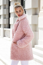 Casual Pink Faux Fur Long Coat Coat Simplee