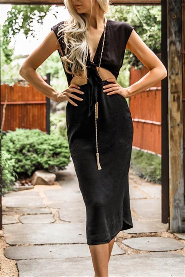 Tied Printed Cut Out Midi Dress Dress chicnico