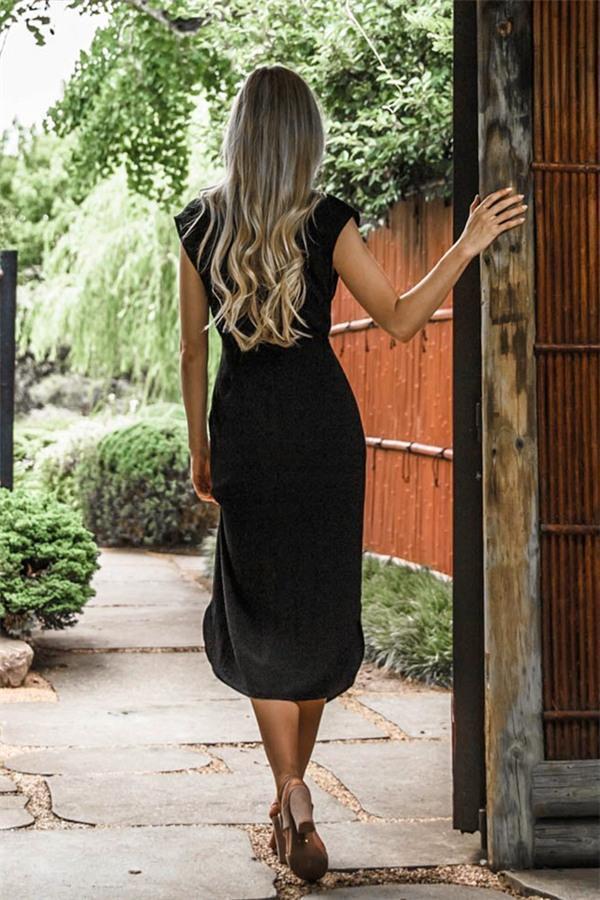 Tied Printed Cut Out Midi Dress Dress chicnico S Brown