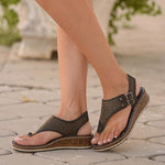 Casual Summer Thong Hollow Out Slingback Wedge Sandals - Pavacat