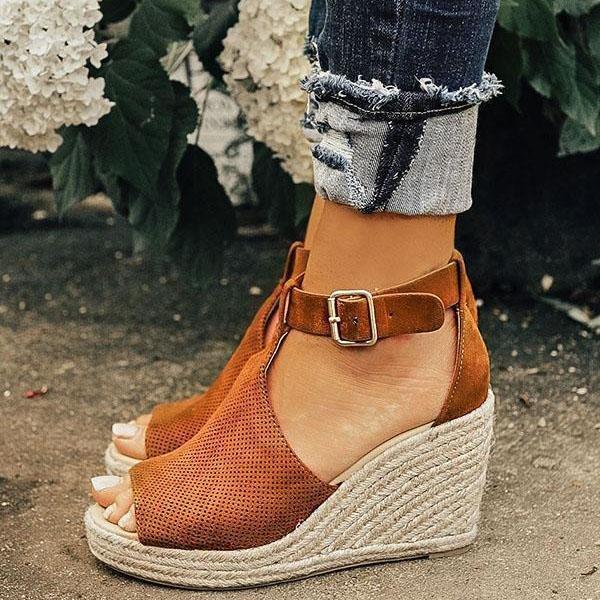 Chic Espadrille Wedges Adjustable Buckle Sandals Sandals xiaolai