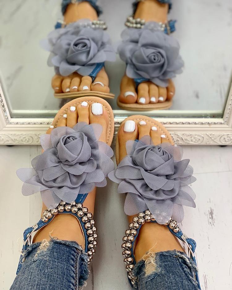 Chiffon Flowers Beach Vacation Flip Flops - Pavacat