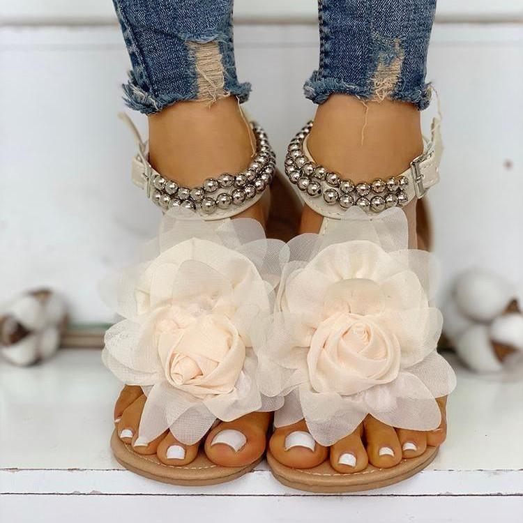 Chiffon Flowers Beach Vacation Flip Flops - Pavacat