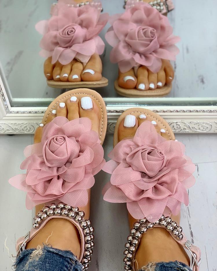 Chiffon Flowers Beach Vacation Flip Flops - Pavacat