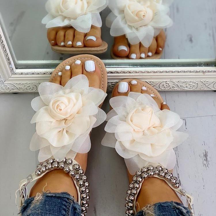 Chiffon Flowers Beach Vacation Flip Flops - Pavacat