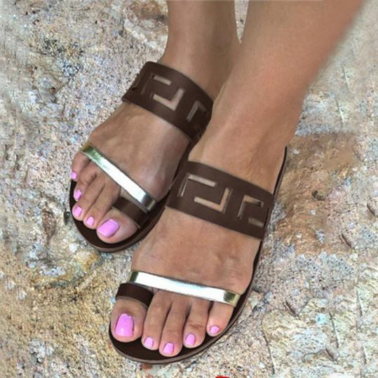 Color Block Flat Peep Toe Casual Slippers - Pavacat