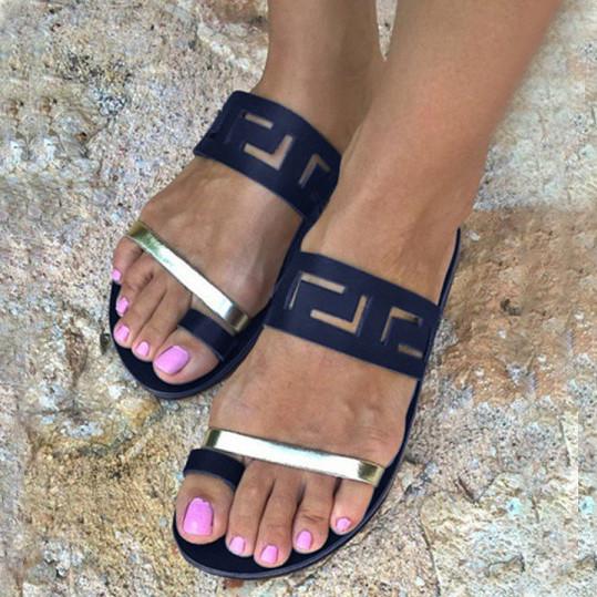 Color Block Flat Peep Toe Casual Slippers - Pavacat