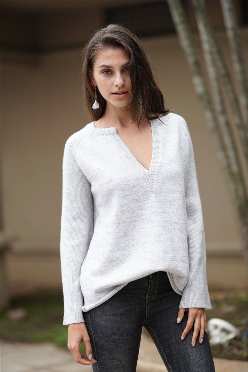 Commuter V-neck Loose Knitted Shirt Pullover xiaolai