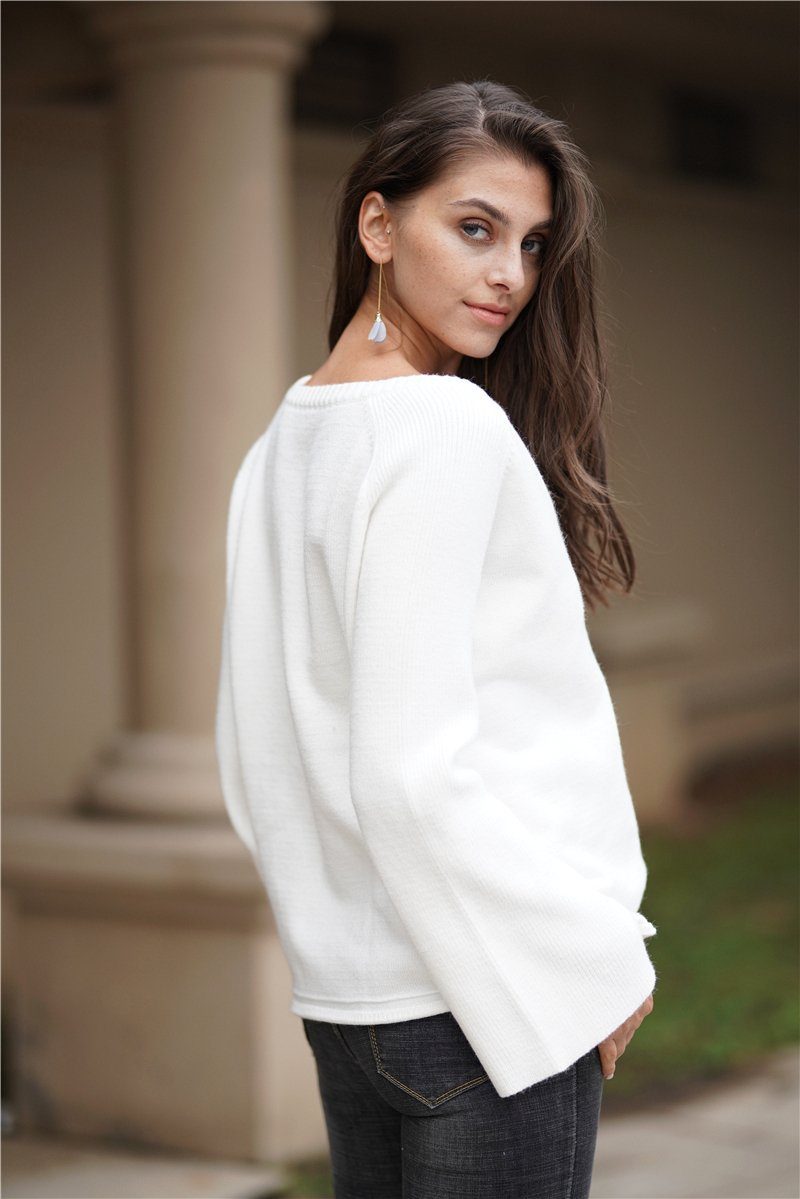 Commuter V-neck Loose Knitted Shirt Pullover xiaolai