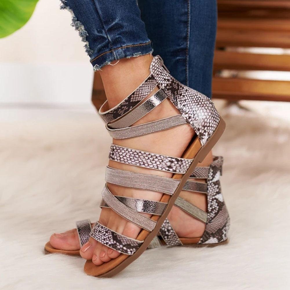 Cross Bandage Leopard Rome Sandals - Pavacat