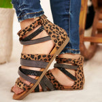 Cross Bandage Leopard Rome Sandals - Pavacat