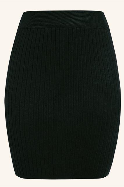 Elastic Band Knitted Ribbed Straight Skirt - Pavacat