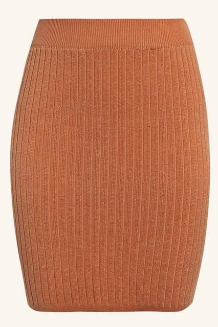Elastic Band Knitted Ribbed Straight Skirt - Pavacat