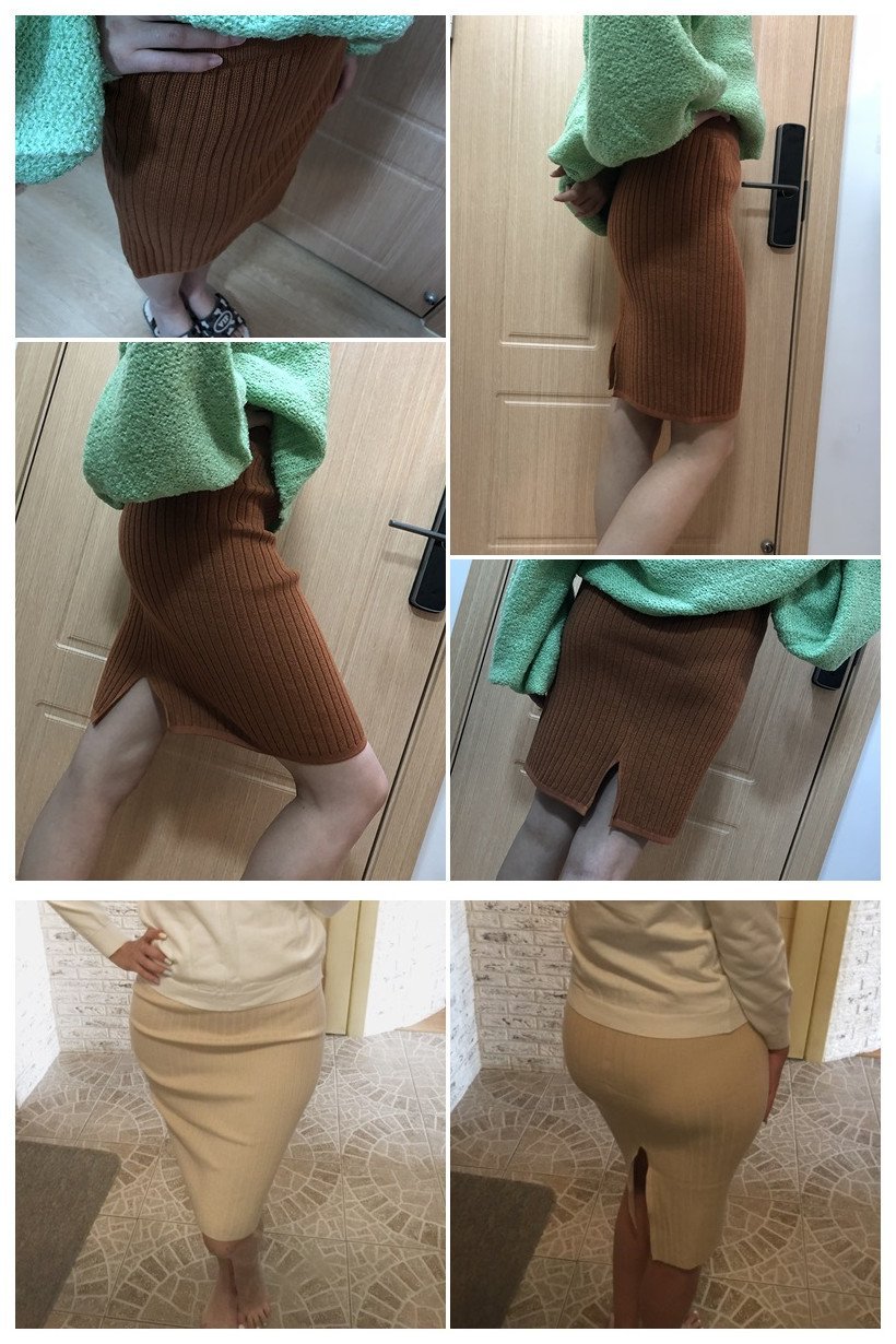 Elastic Band Knitted Ribbed Straight Skirt - Pavacat