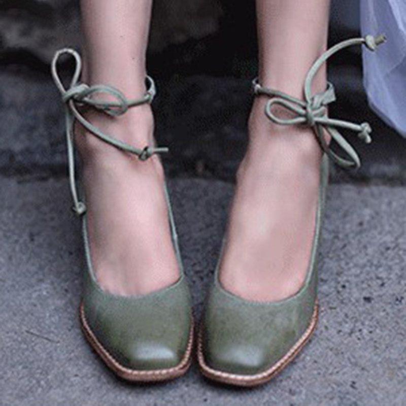 Elegant Chunky Heel Lace-up Pumps - Pavacat