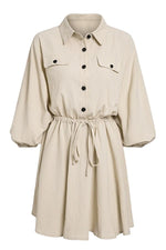 Elegant Linen Lantern Sleeve Shirt Dress - Pavacat