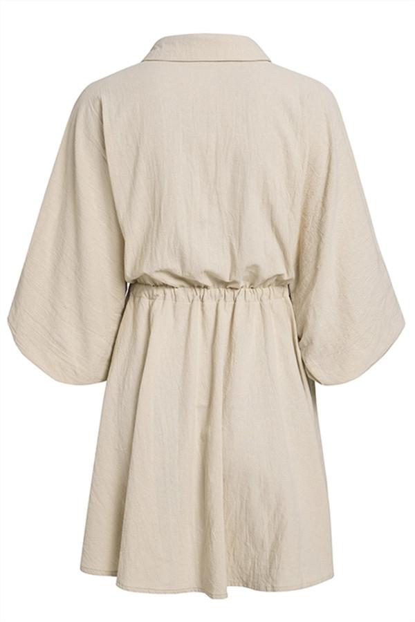 Elegant Linen Lantern Sleeve Shirt Dress - Pavacat