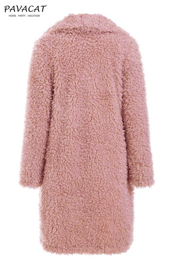 Elegant Pink Long Faux Fur Coat Coat Simplee