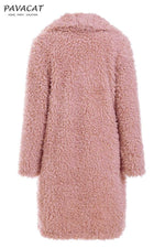 Elegant Pink Long Faux Fur Coat Coat Simplee