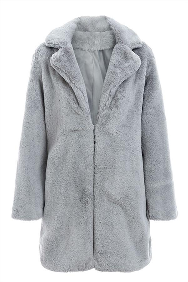Elegant Shaggy Faux Fur Teddy Coat - Brown Coat Simplee S Gray