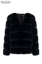 Elegant Thick Fluffy Faux Fur Coat Coat Simplee S Black