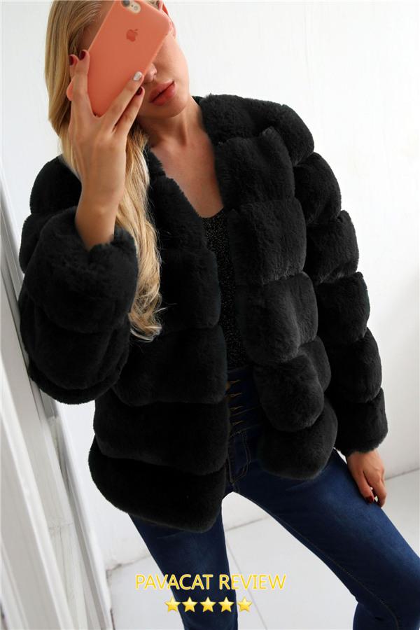 Elegant Thick Fluffy Faux Fur Coat - Dark Green Coat Simplee