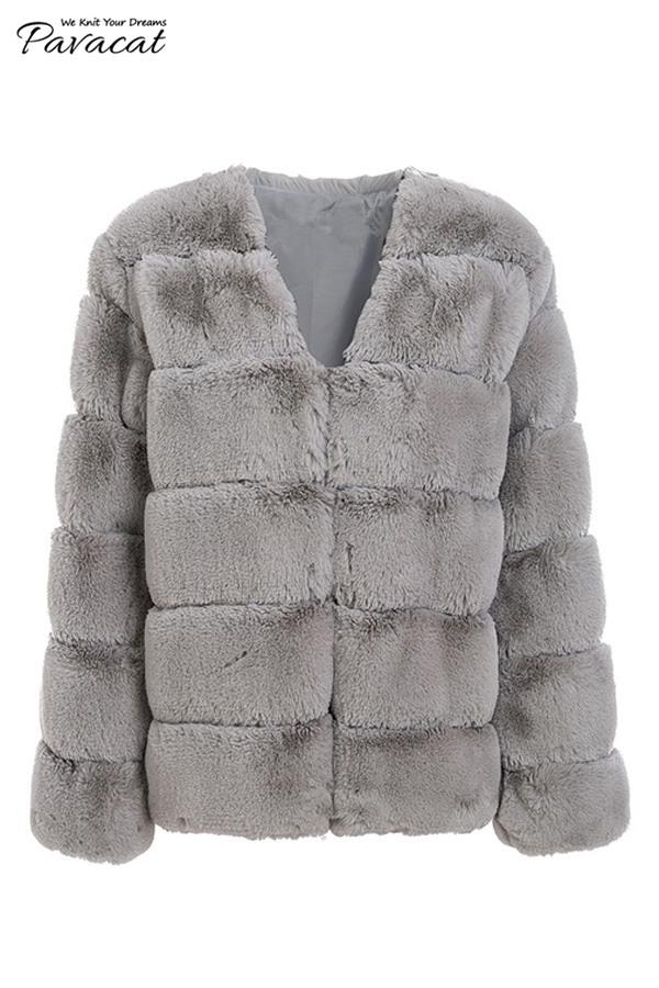 Elegant Thick Fluffy Faux Fur Coat - Dark Green Coat Simplee